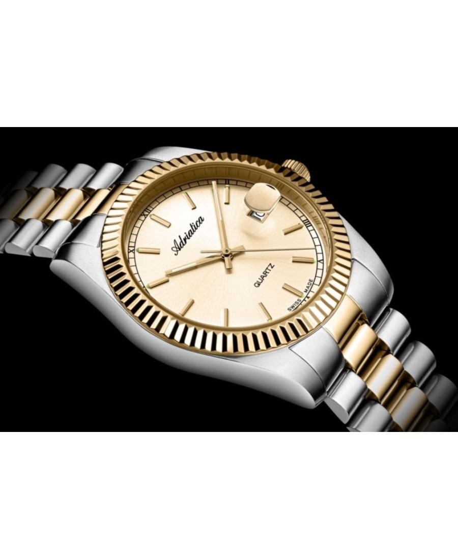 ADRIATICA Men Quartz Casual Watch Classic Dress Gold color Dial Waterproof Swiss