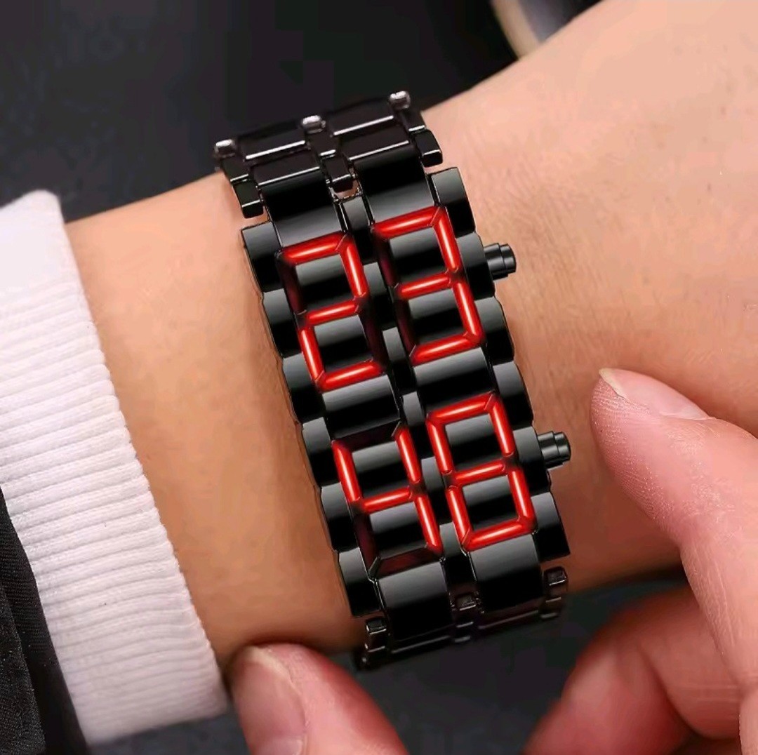 Binary LED Digital Watch Metal Bracelet Wrist Watch for Men Women Black