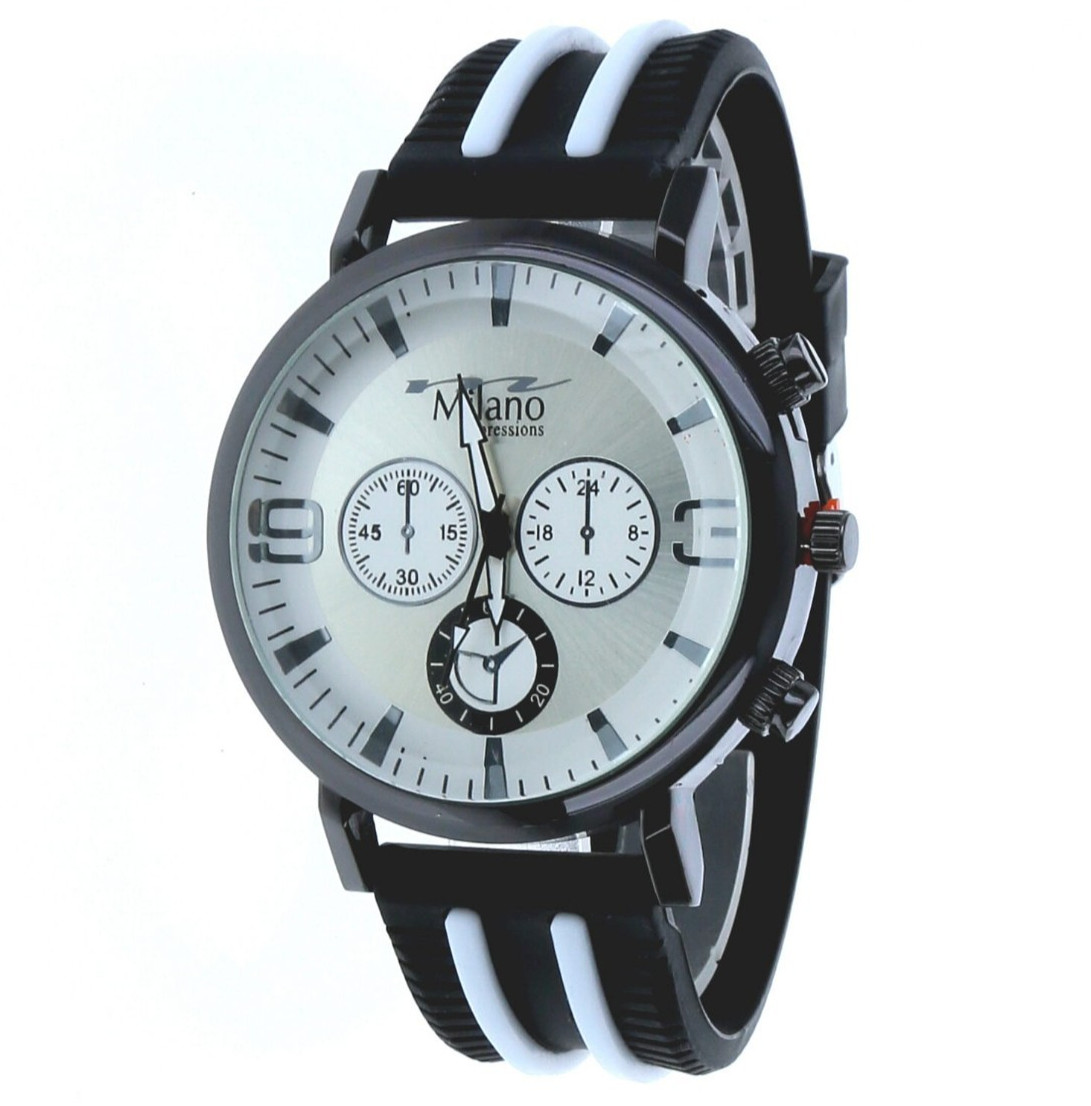 50 mm Men’s Sport Dress Quartz Watch with Black & White Silicon Band