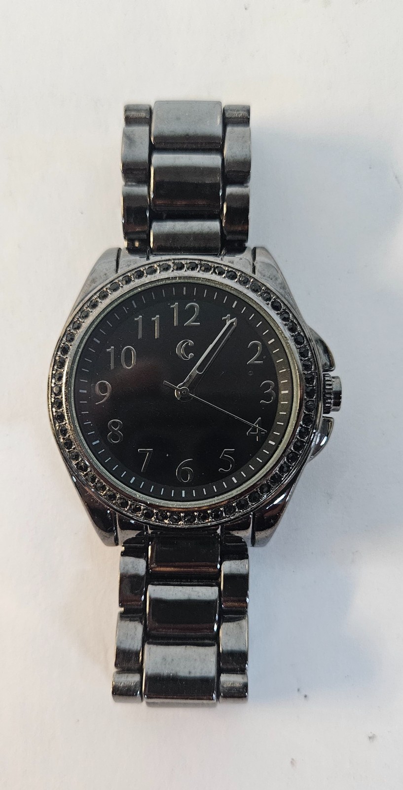 CHARMING CHARLIE Watch SR626SW w Dark Rhinestone Bezel NEEDS BATTERY
