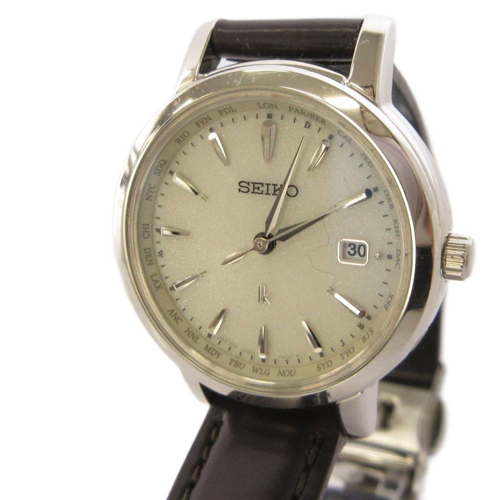 SEIKO LUKIA wristwatch radio solar silver color brown 1B35 OATO KH3