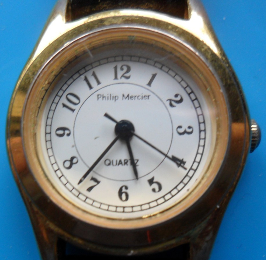Philip Mercier 1205-4136 T493T Ladies Quartz Watch White Face Black Strap GWO