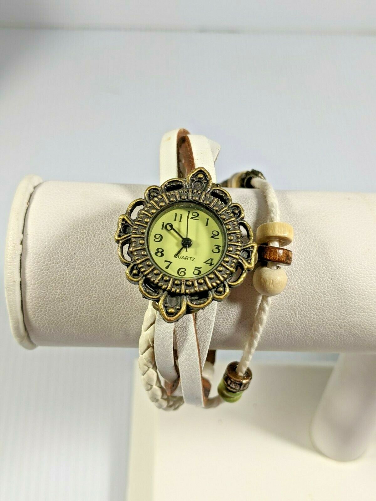 Bronze Tone Multiple Strap White Band Starfish Pendant Watch 8 Inch