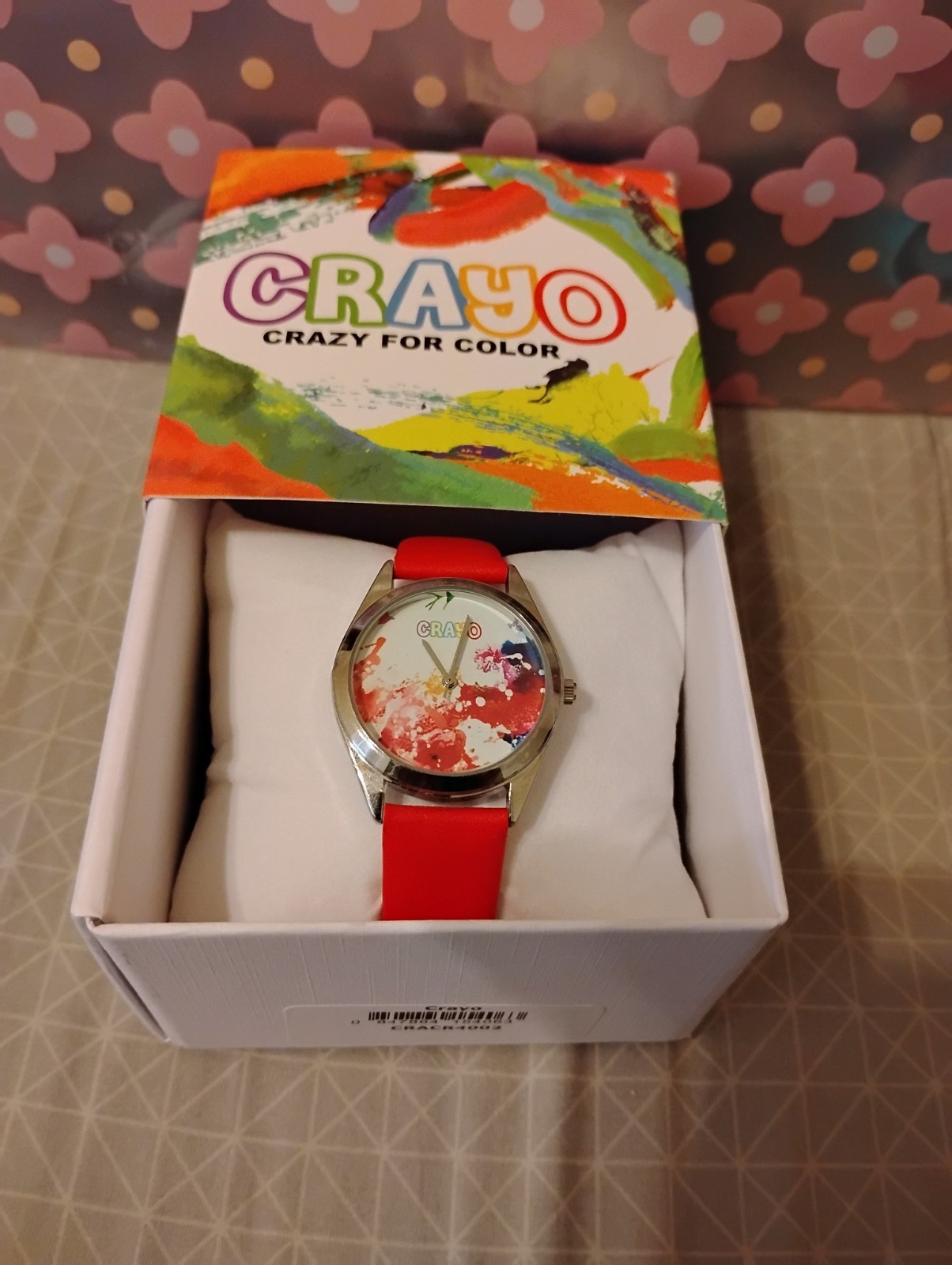 NEW Crayo Graffiti Unisex Watch Silver/Red Leatherette Band CR4002 New Battery