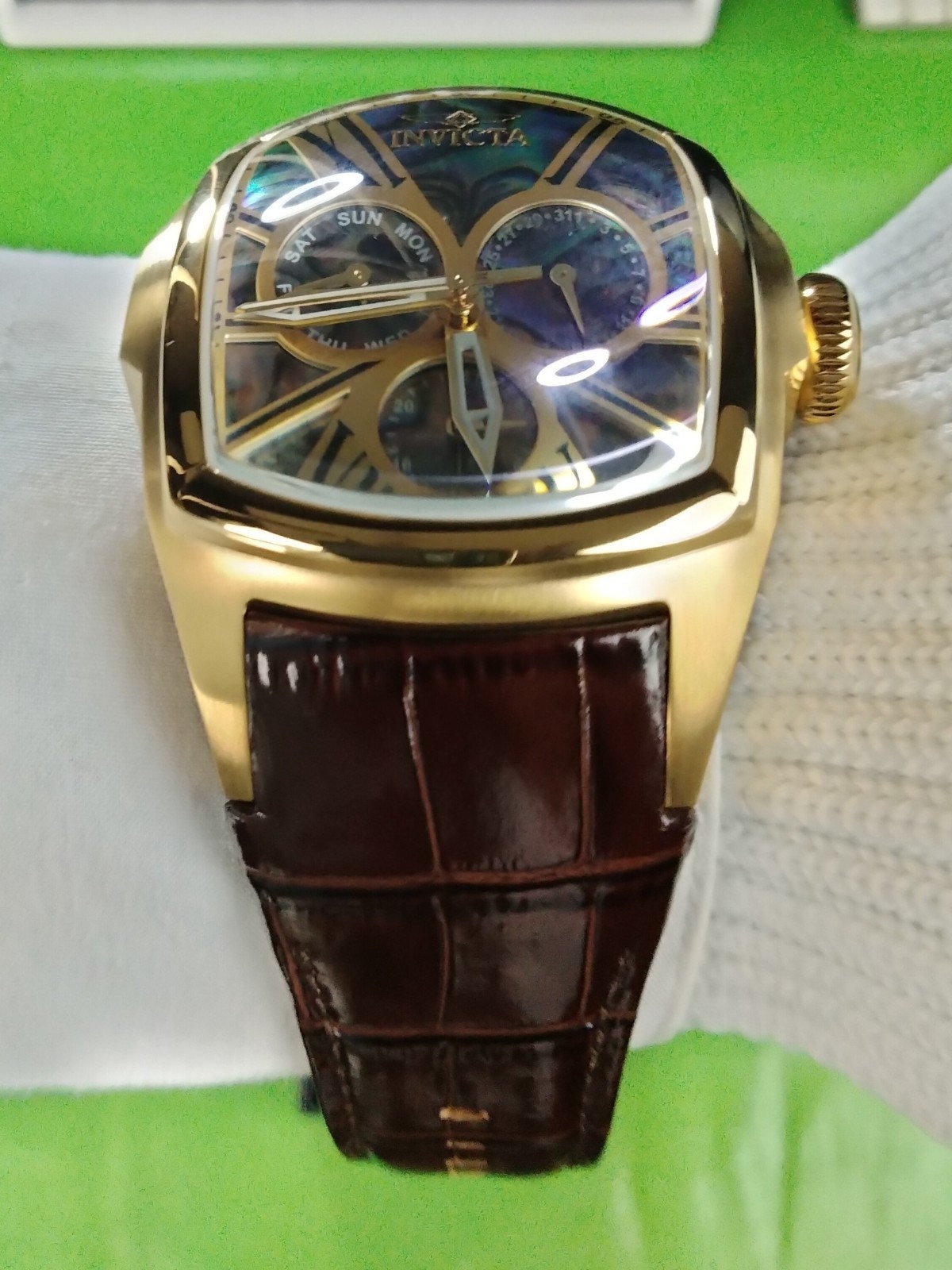 Invicta Lupah Men’s Multi-Function Watch Abalone Dial 46.8 mm, Gold, Brown 35193