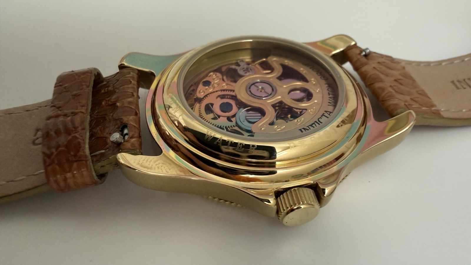 Invicta Automatic Skeleton Watch 40mm Excellent Condition Vintage Gold Tone