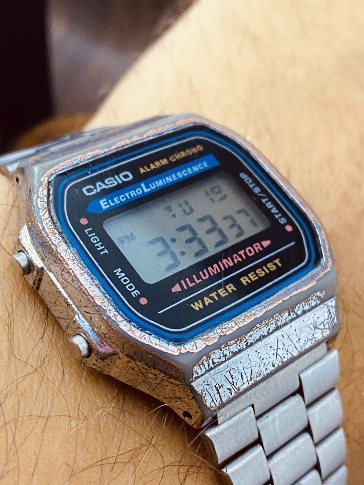 Casio A168 Illuminator Digital Watch Silver Electro Luminescence #8491