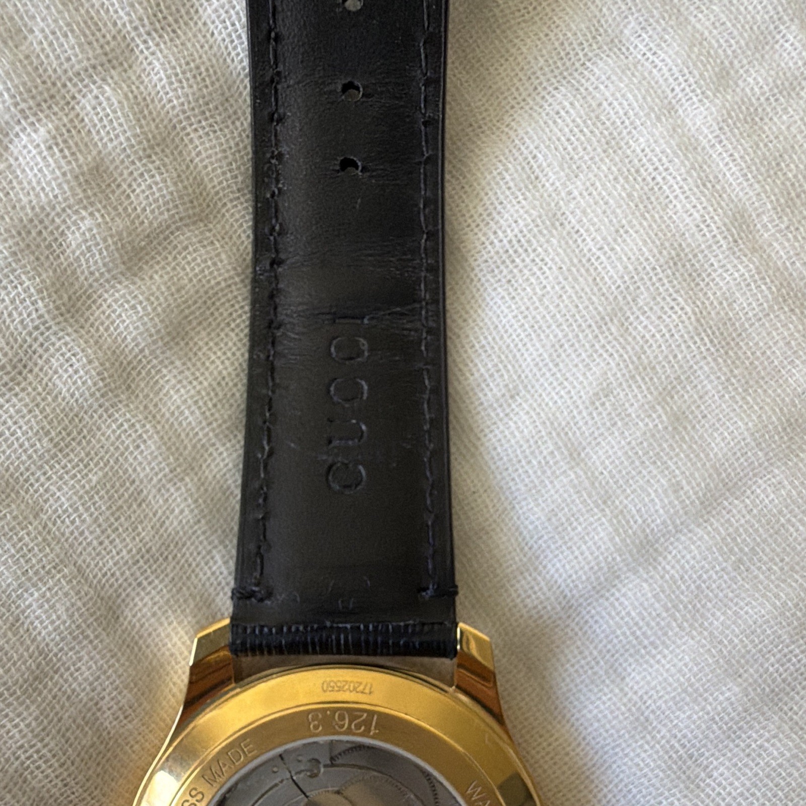 Gucci YA126340 Automatic 40mm Gold Dial/Case Black Leather Date 50m $2,000