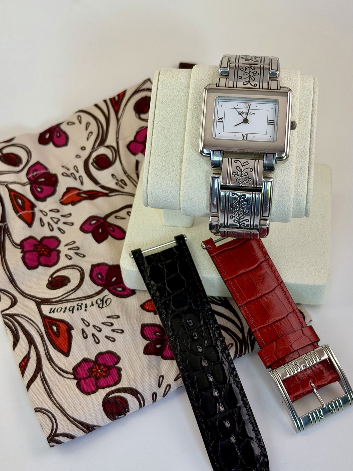 Retired Brighton Dresden Watch Silver Bracelet + Red Black Leather New Battery