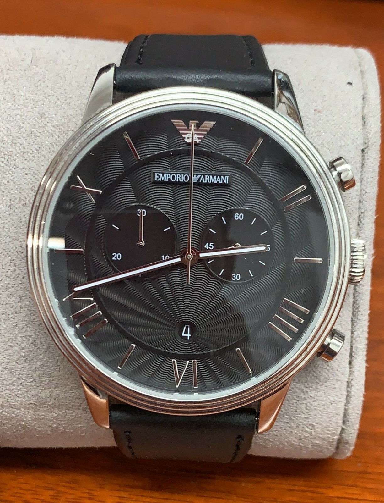 Emporio Armani Black Dial Black Leather Strap Chronograph Men’s Watch AR1617