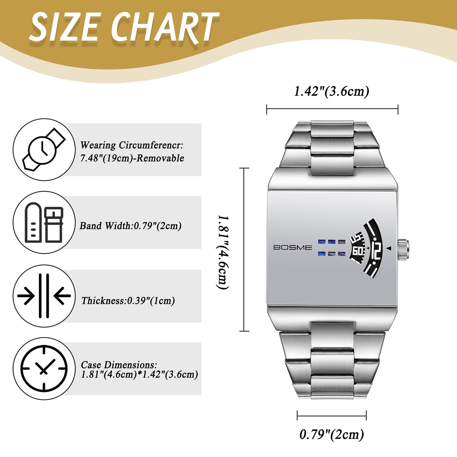 Men’s Y2K Square Handless Dial Adjustable Stainless Steel Strap Band Wrist Watch