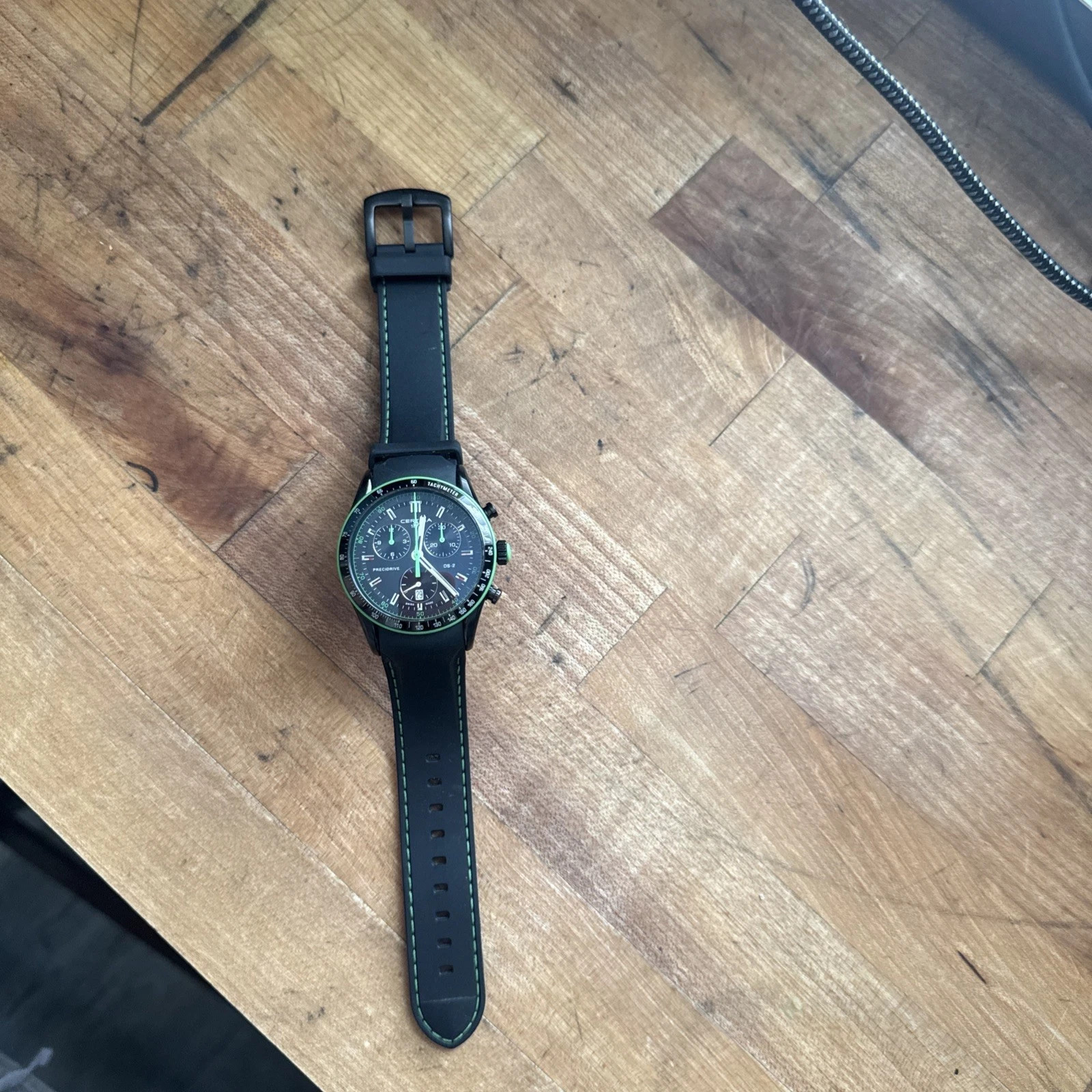 CERTINA DS-2 Precidrive Chrono Quartz Analog Black Rubber Swiss Watch Excellent