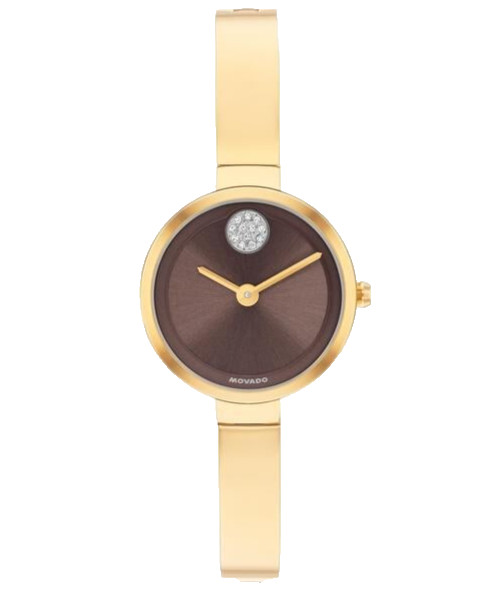 MOVADO BOLD 3601374 CHOCOLATE DIAL GOLD STAINLESS STEEL BANGLE 24MM WOMENS WATCH