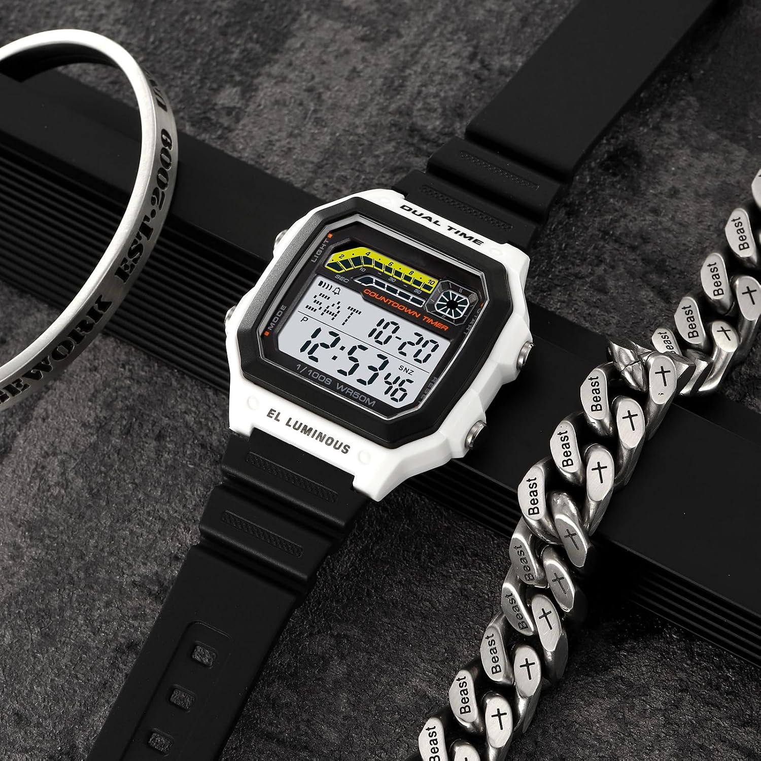 Men’S Digital Multi-Function Watches Dual Time Alarm Stopwatch Countdown Backlig