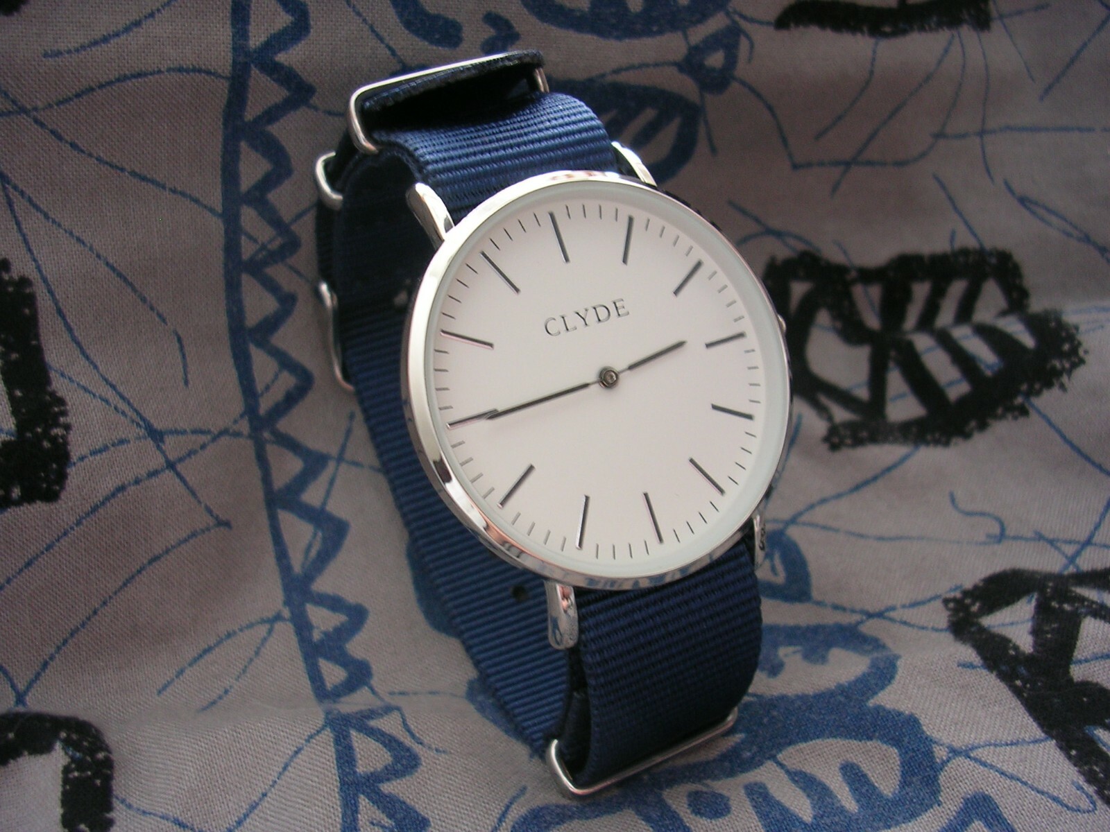 Clyde Minimalistic Men Ladies Silver Dress watch NATO® Blue nylon strap band USA