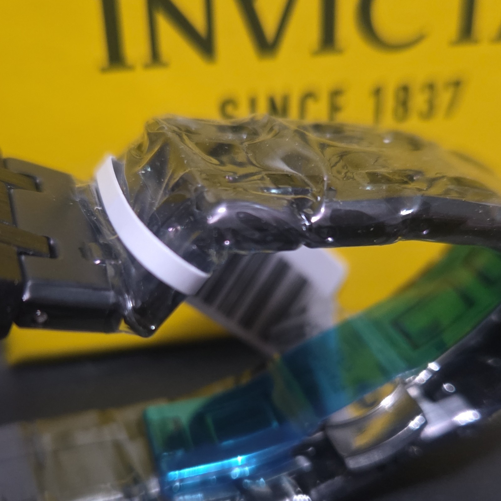 Invicta Men’s Quartz Skeleton Dial Black Stainless Steel Bracelet Watch w/ Box