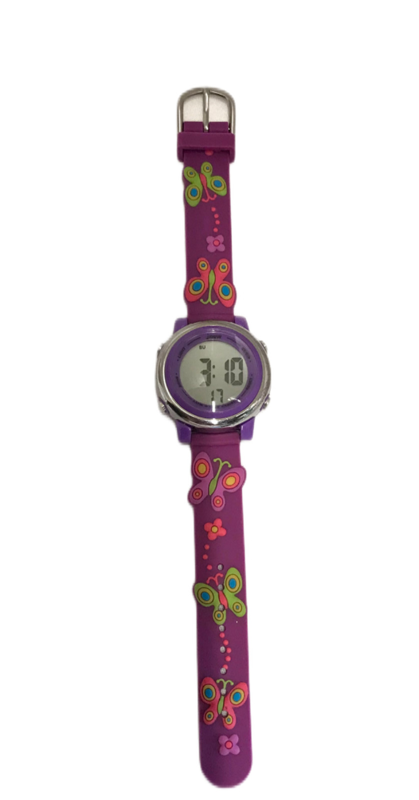 3D Digital Watch Rubber Strap Kids Girls Butterflies Purple Water Resistant Pink