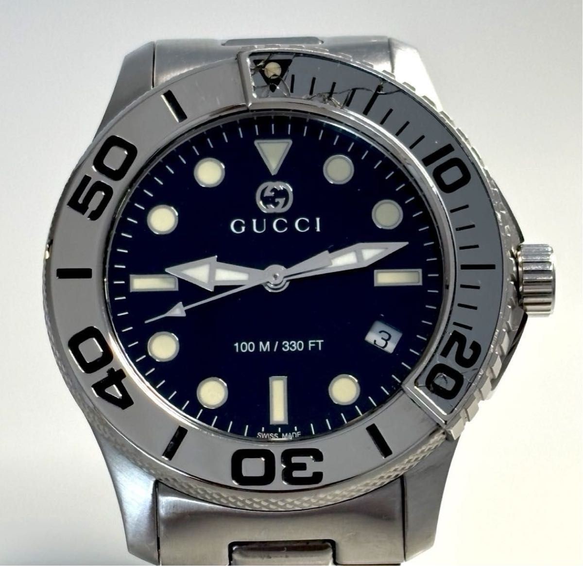 GUCCI Diver 100M 330FT Watch Quartz Black Dial Silver Stainless steel