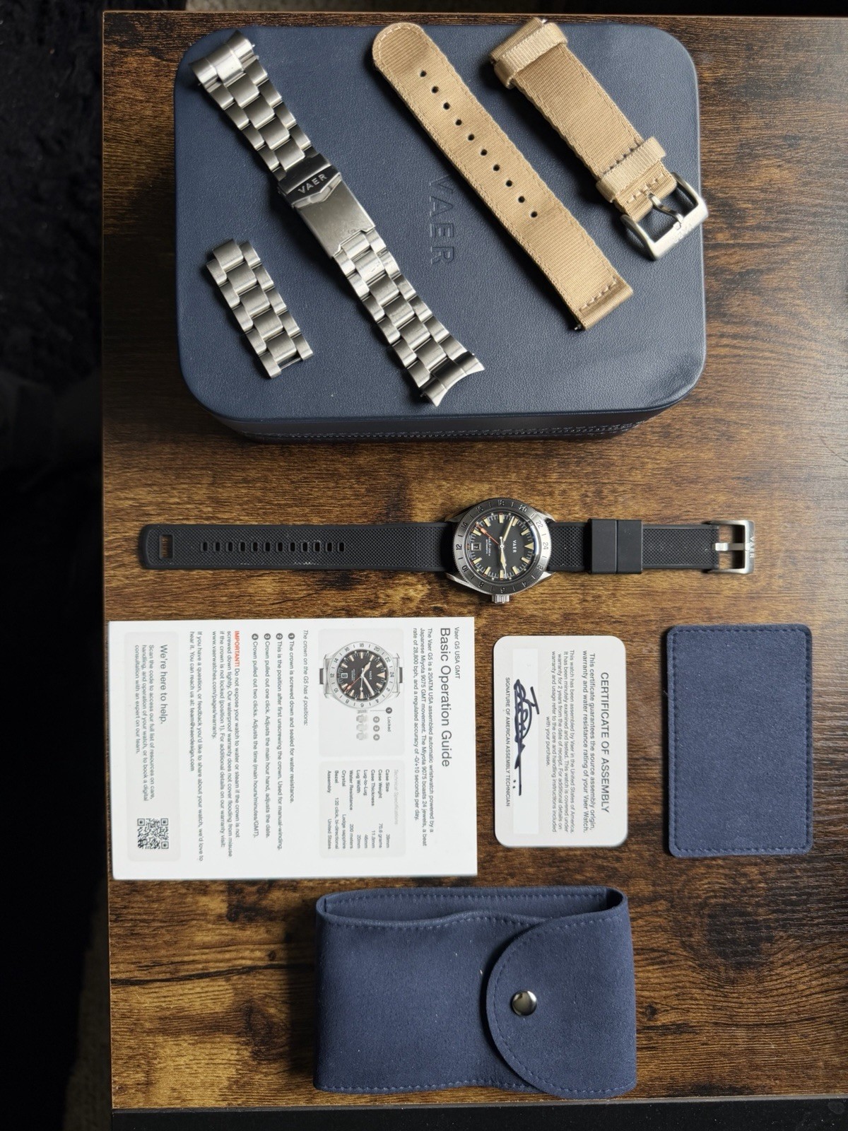 Vaer G5 Pacific Steel Black GMT Automatic Men’s Watch 39mm with TWO more straps