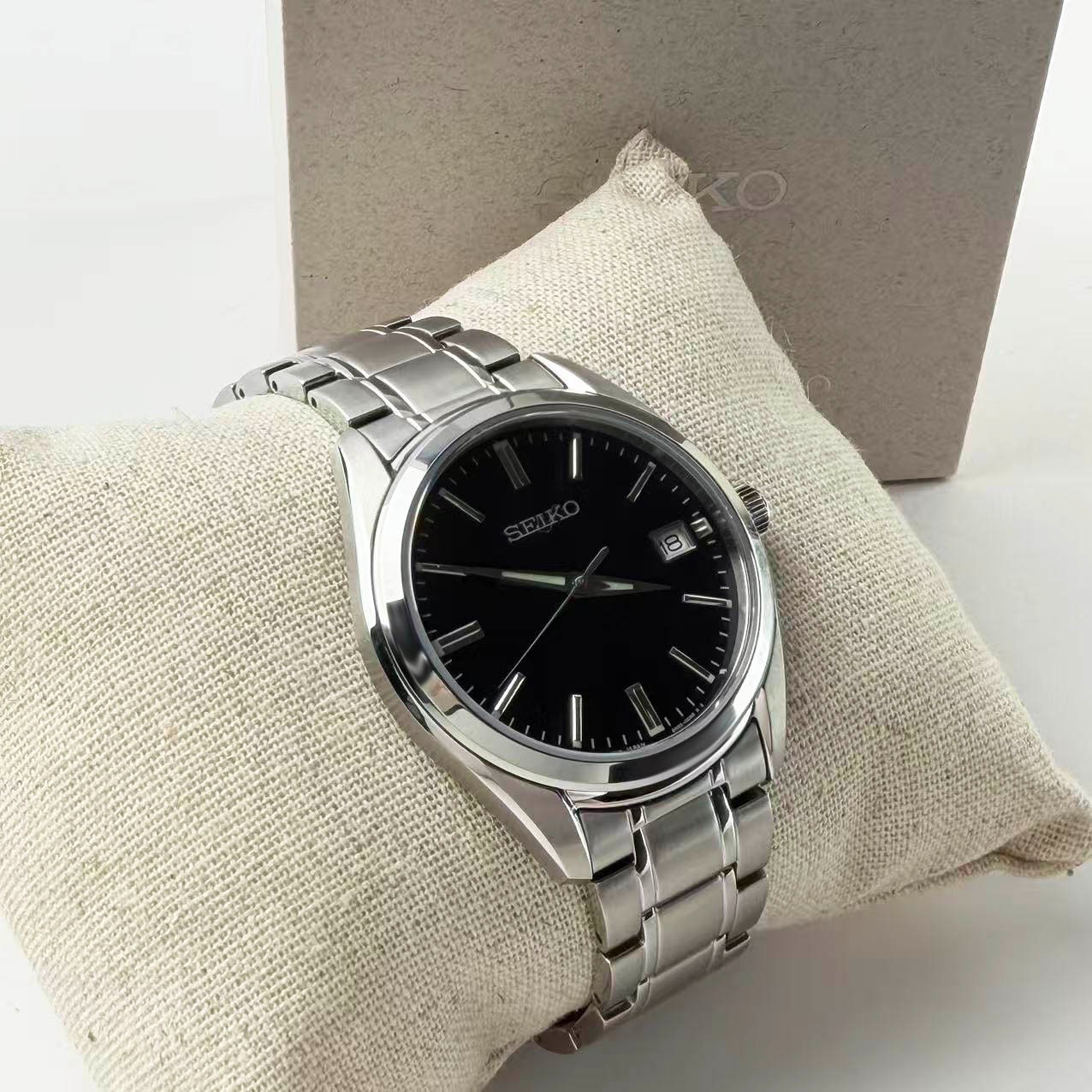 New Seiko Essentials SUR311 Black Dial Stainless Steel Men’s Quartz Watch 40.2mm