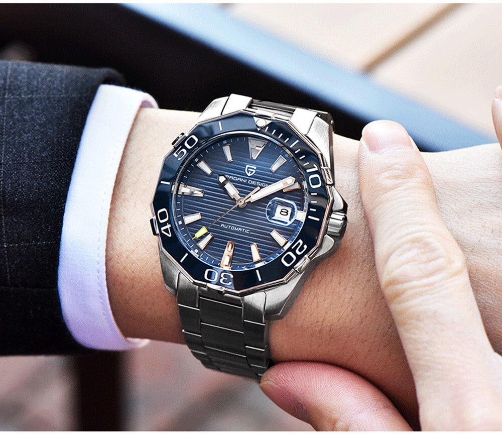Mens Mechanical Watches Automatic Date Stainless Steel Ceramic Bezel Analog Dial