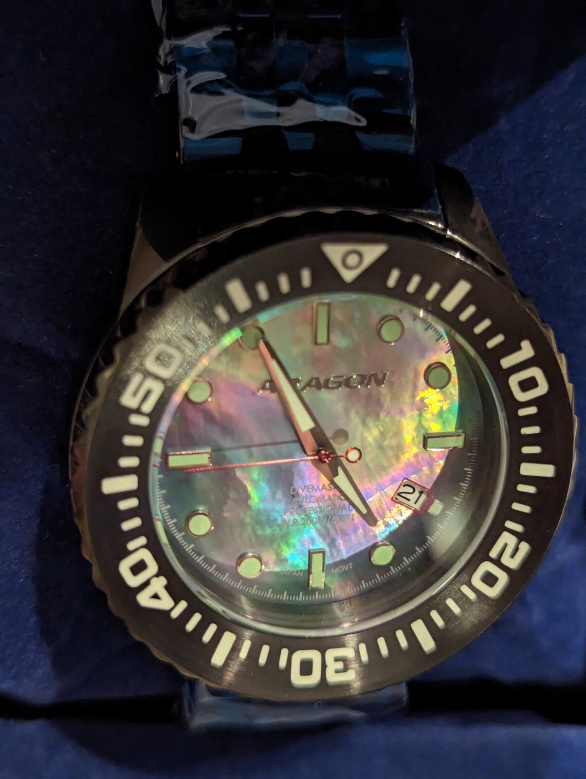 ARAGON DIVEMASTER EVO IP Black 45mm Automatic Platinum MOP NH35 24 Jewels