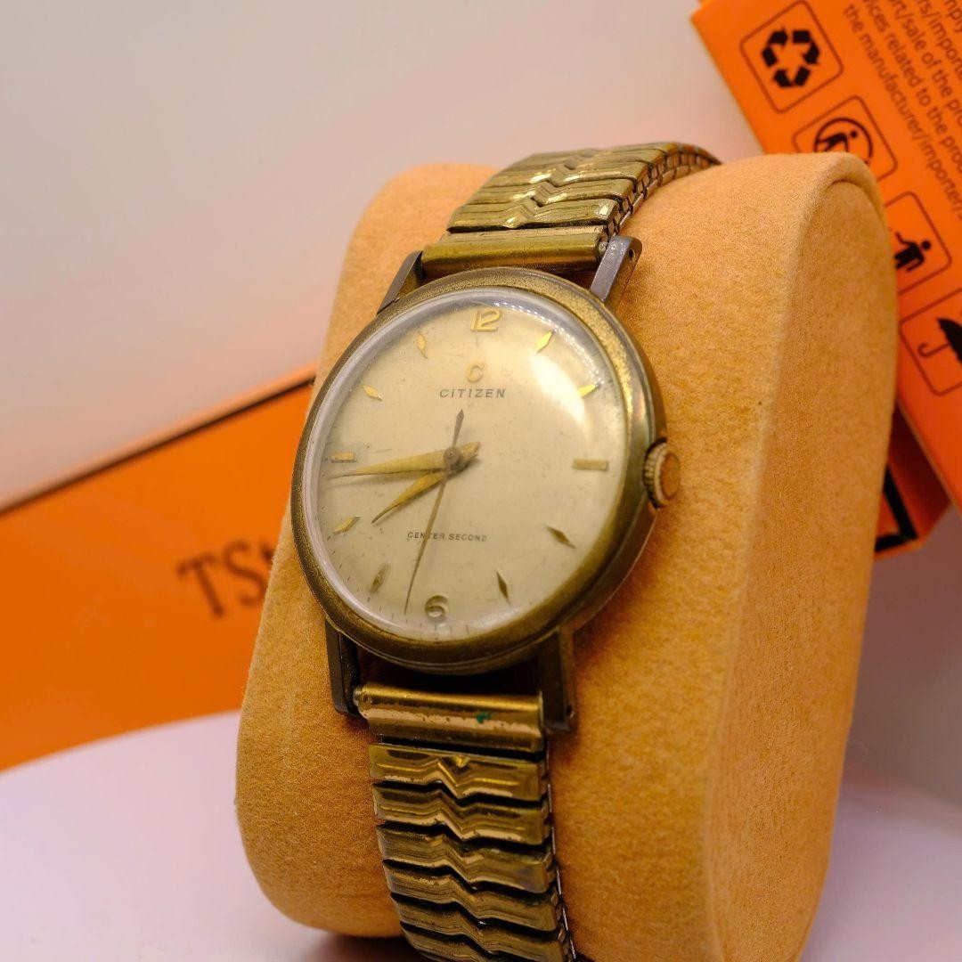 Citizen 20 Micron Manual Wind Watch Center Second 34.4mm Gold Tone Japan