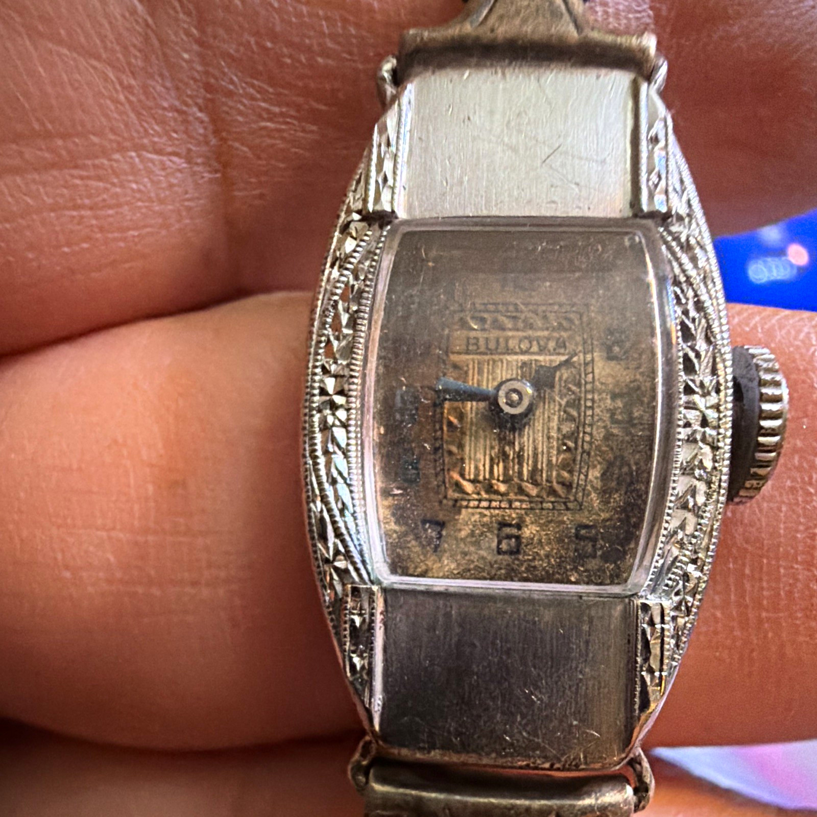 Bulova Vintage 1930s Manual Wind Art Deco Tonneau Silver Dial Black Strap