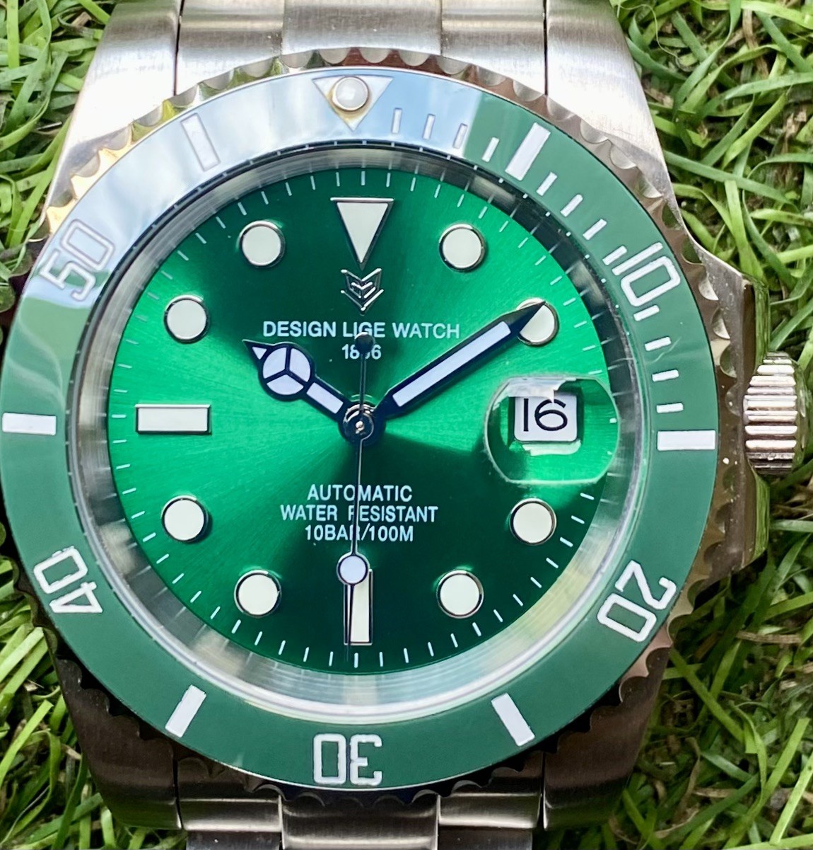 GENTS 42mm “lige” 28800bph 21 jewels STEEL ceramic bezel AUTOMATIC hulk WATCH!!