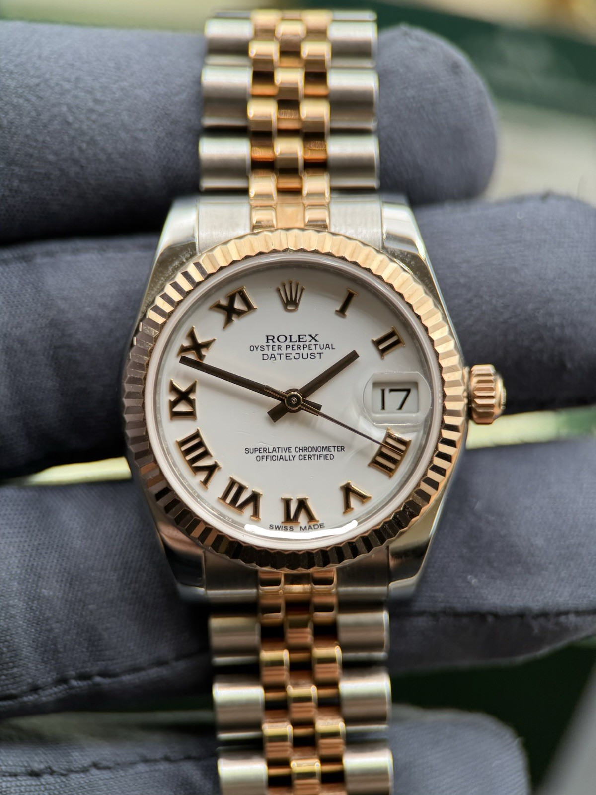 2016 Rolex Datejust 178271 White Roman TT 18k Rose Jubilee Full Set 31mm