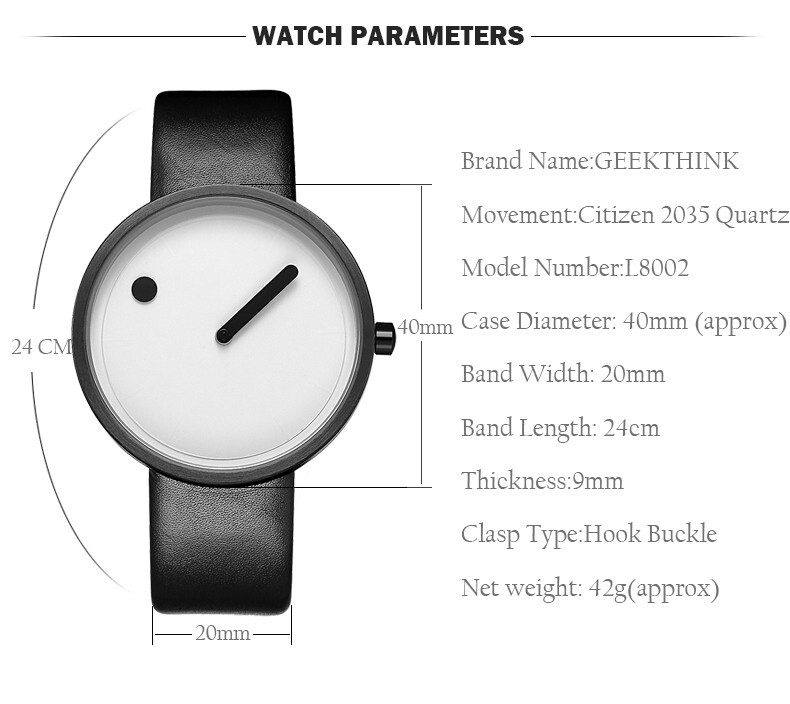 Geekthink Creative Minimalistic Quartz Unisex Adults Watch Luxury Leather 3ATM