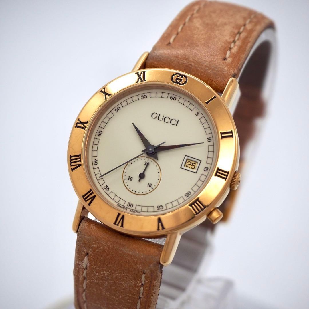 Gucci 3800Jr Chronograph Date Brown Quartz Women’s Watch Japan 072914
