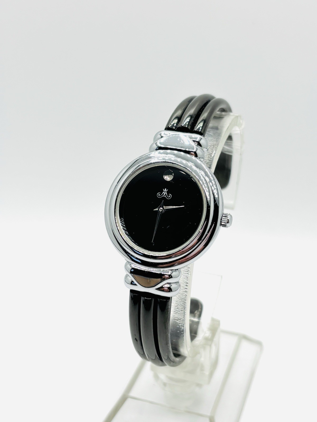 Meister Anker 1085-P Ceramic Bangle Cuff Watch Black Dial Quartz Women’s