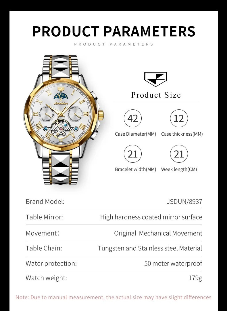 Automatic Mechanical Watch Waterproof Moon Phase Luxury Dial Men Men’s Strap