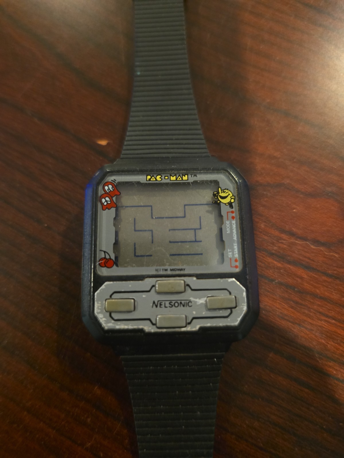 Nelsonic Pac-Man Game Wrist Watch. No Battery. Not Working. For Parts Or Repair