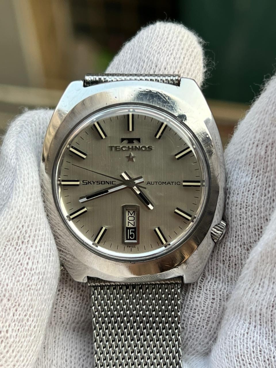 Technos Sky Sonic Automatic Swiss Made Day/Date Vintage Men’s Wrist Watch