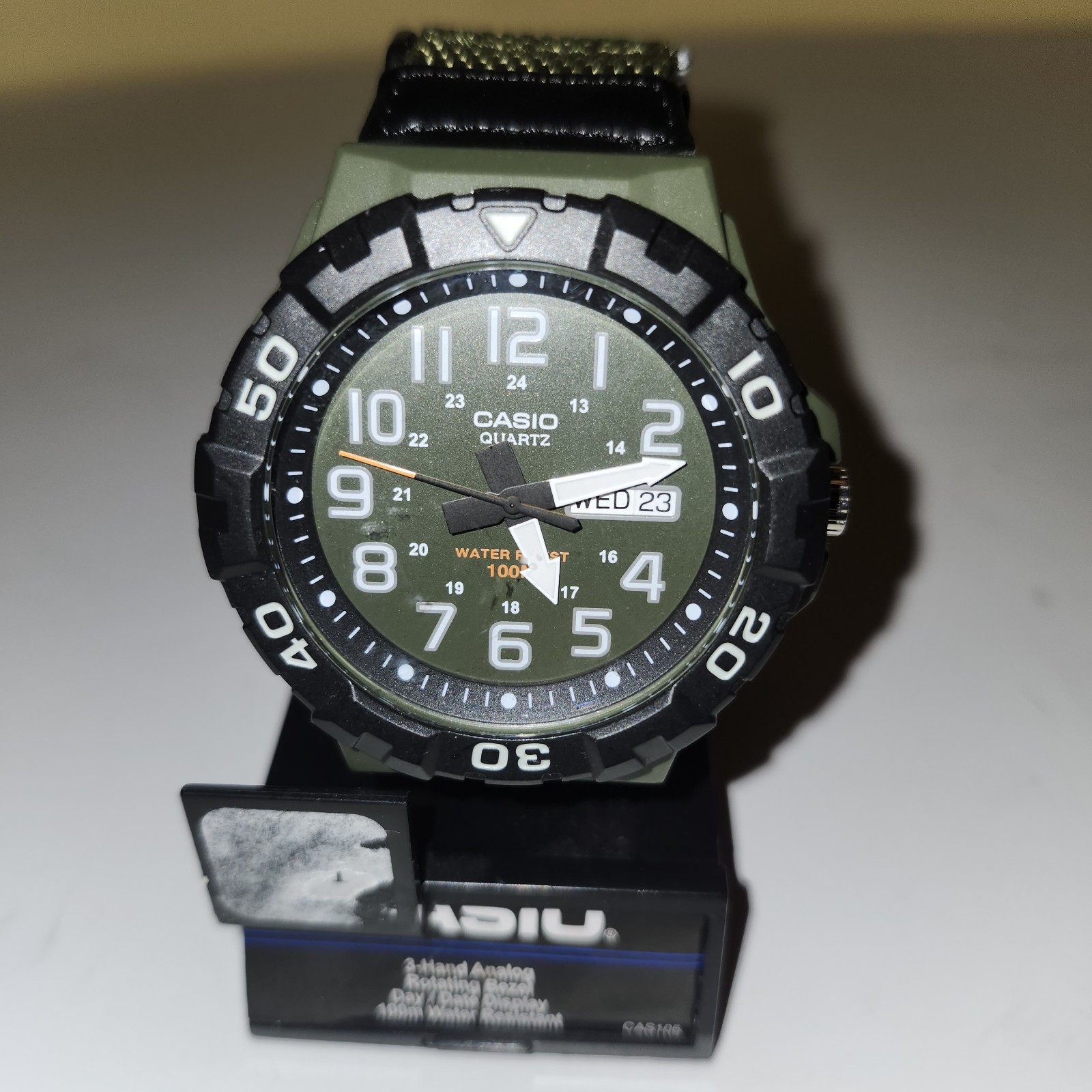 Casio Watch Men 52mm Black Brown Dial Day Date 5474 MRW-210H New Green+Black