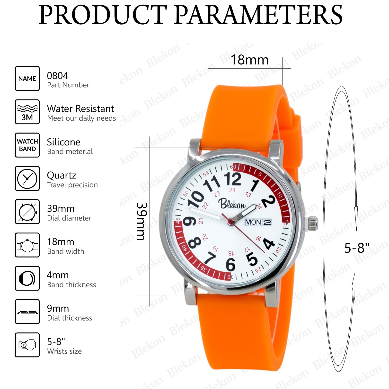 Blekon Original Nurse Watch – Red Fifteen Minute Pulsometer, Silicone Band Watch