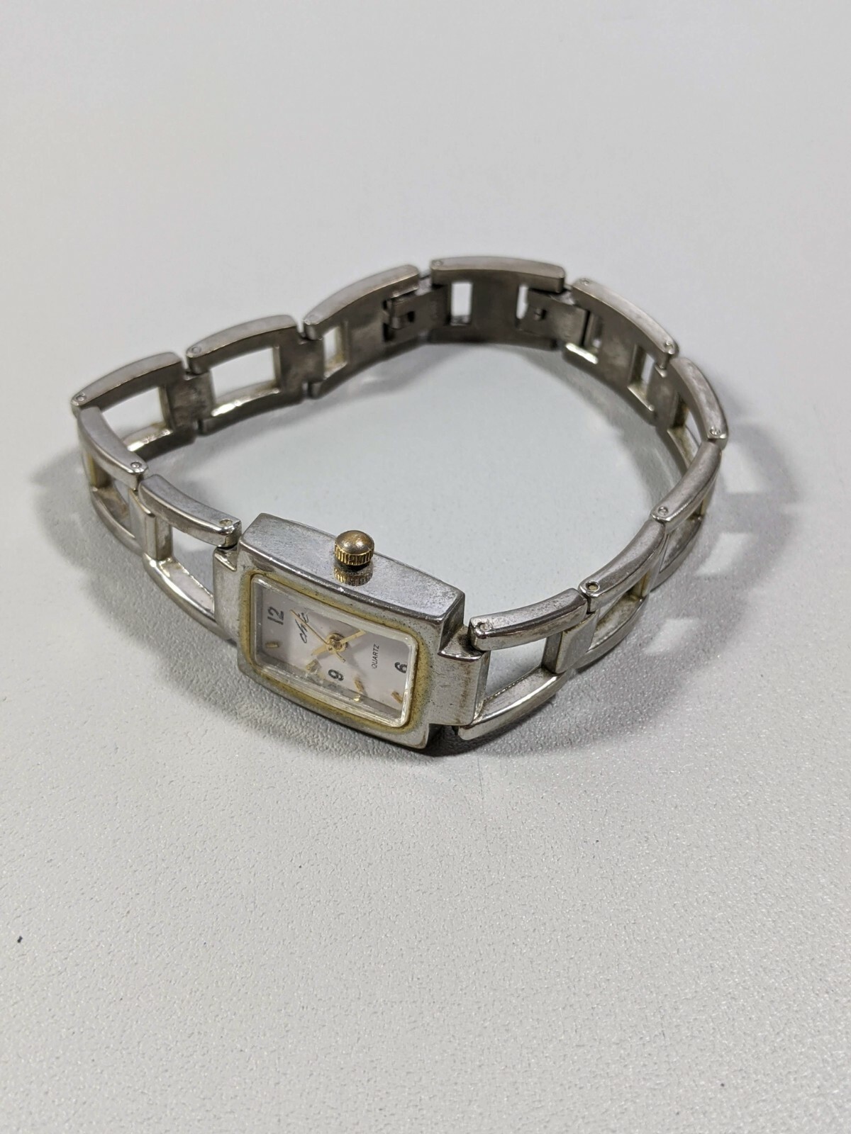 Chic Silver Tone Rectangle Case 17.6 mm Square Link Bracelet Band watch 7.5 in