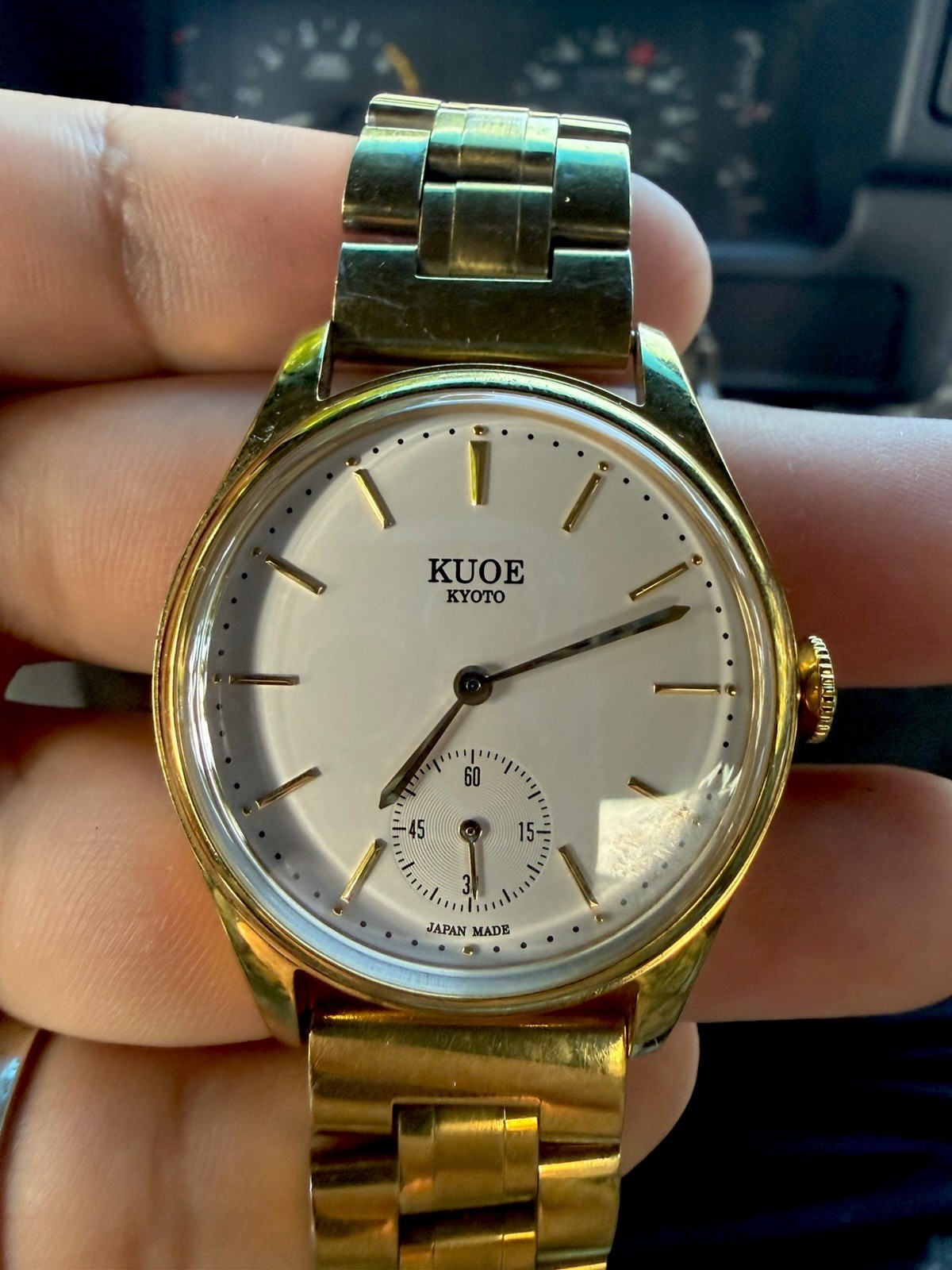 KUOE KYOTO Old Smith 90-001 Saphire Case 35mm White Face, RARE Gold Bracelet