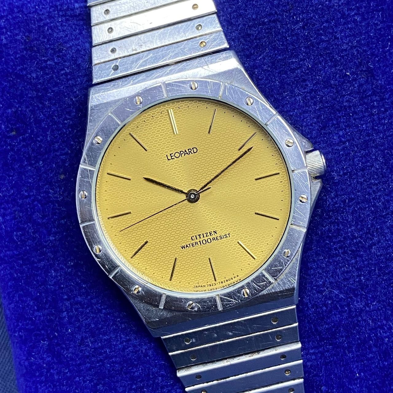 RARE Citizen Leopard Gold Dial Round QUartz 7933-799259 Watch Vintage Dress Men