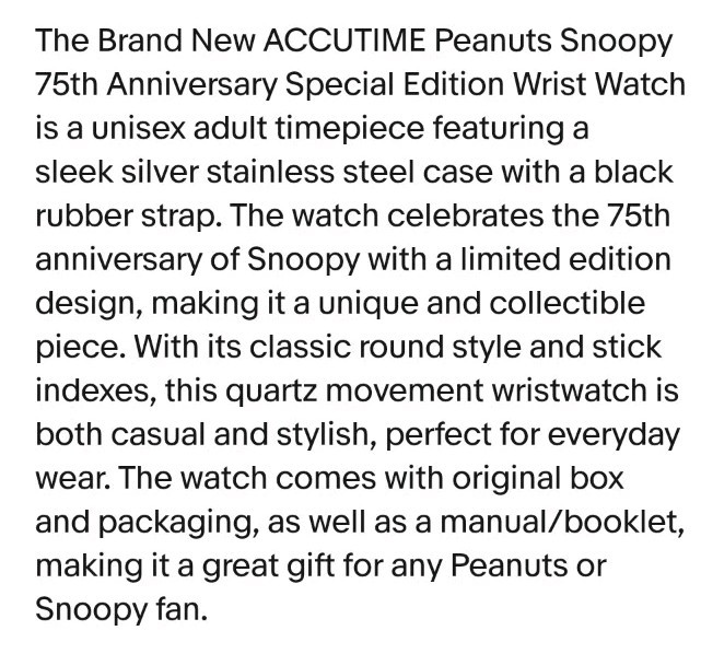 Peanuts Snoopy 75th Anniversary Special Edition Wrist Watch Brand New W Box