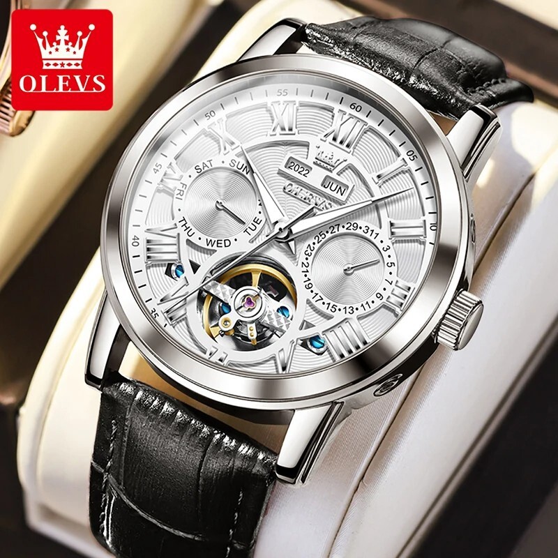 OLEVS Automatic Mechanical Men’s Watch Luxury Skeleton Waterproof Watch Strap