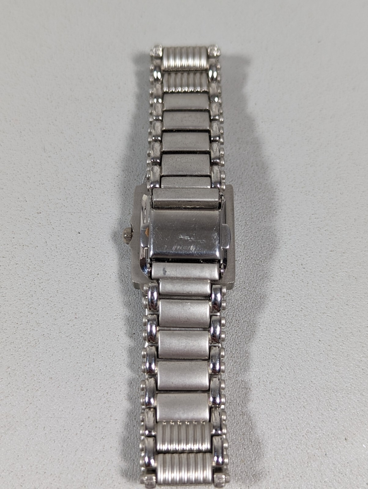 Womans Classique Blue Dial Rectangle Silver Tone Case Stainless Band Watch 7.5in