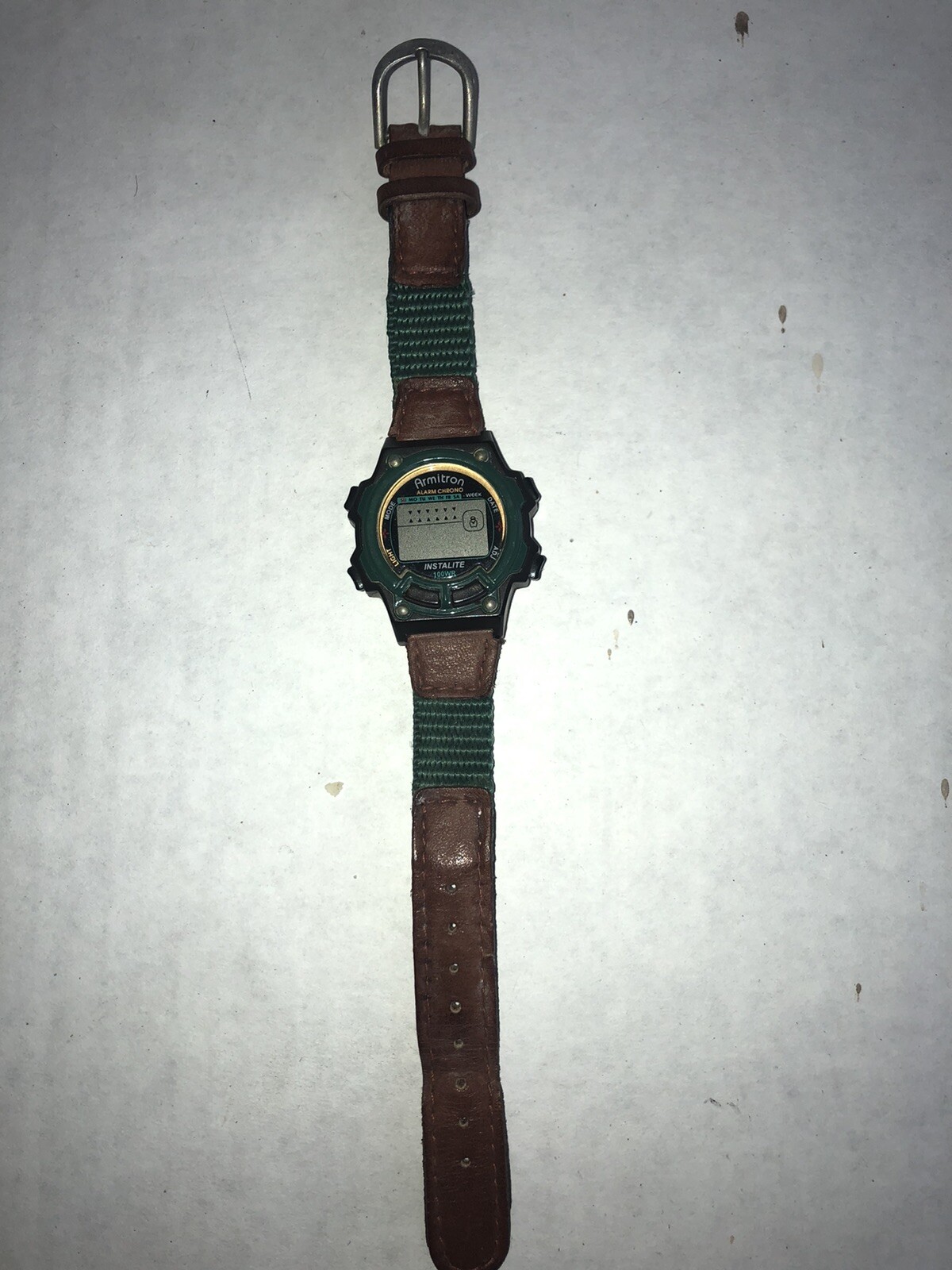Womens Armitron Instalite 100WR Wrist Watch Green/Black Face  Green/ Brown Band