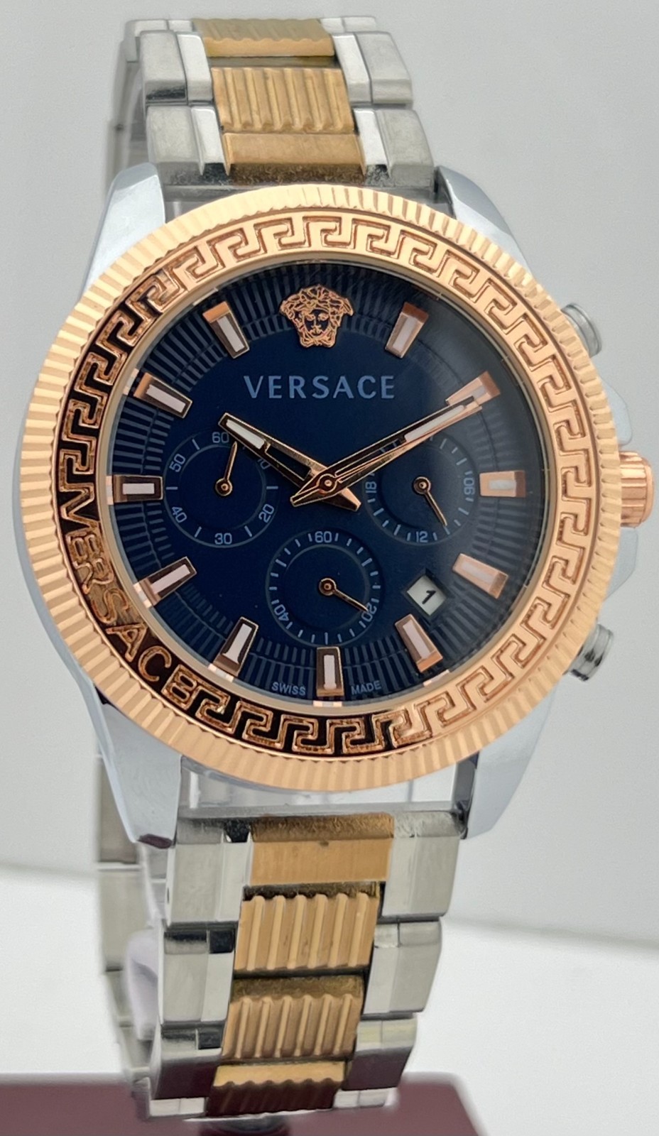 Premium Men’s Versace Greca Action Chronograph Blue Dial Date Wristwatch