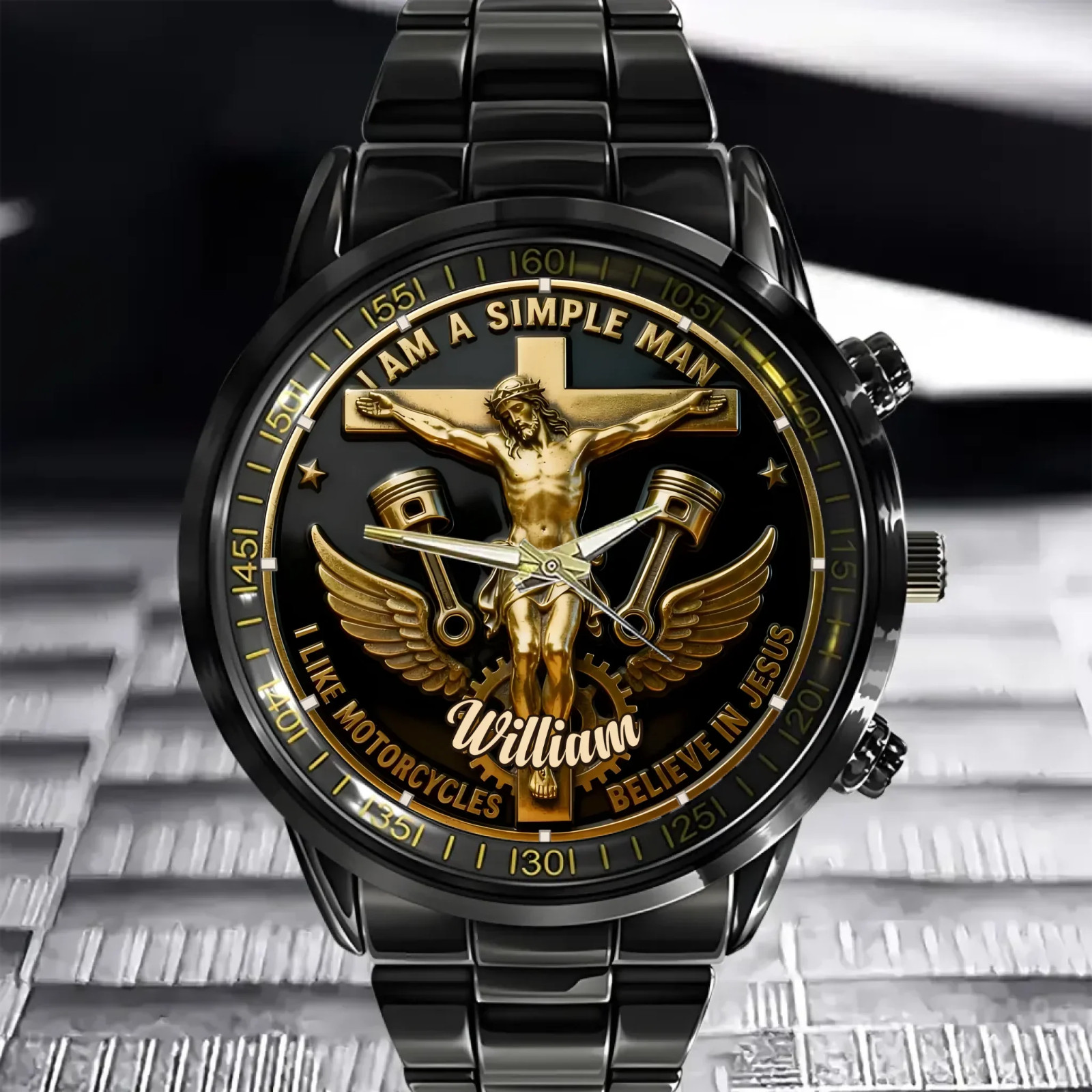 Personalized Old Bastards Motorcycles Club Biker Men Black Stainless Steel Watch