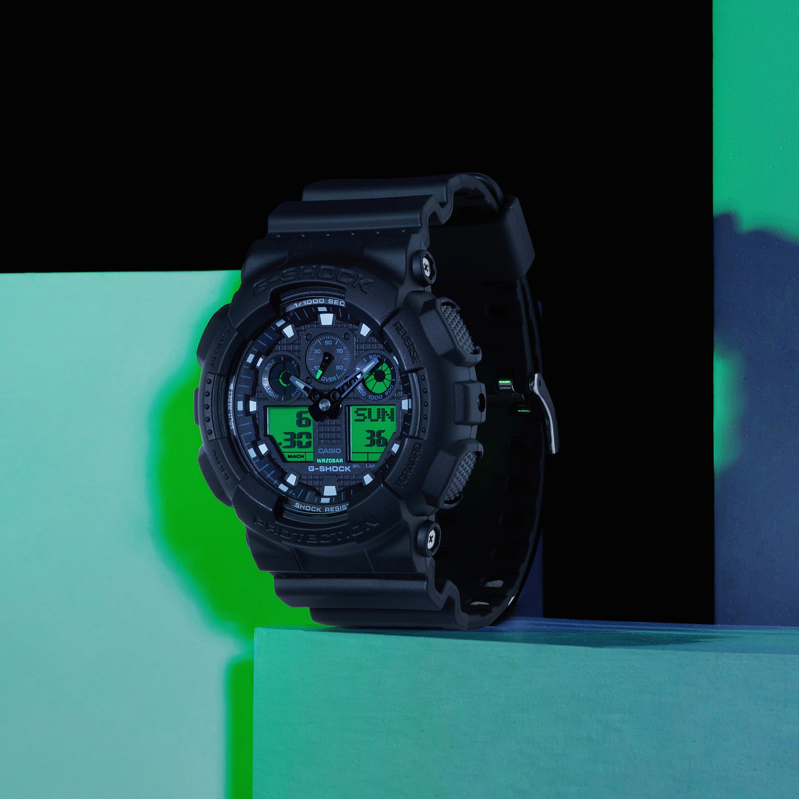 CASIO G-SHOCK GA-100BEG-1AJF Black and Electro Green Analog Digital Watch 51.2mm