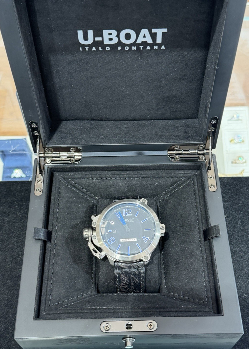 U-Boat Capsule 50mm Automatic PVD BK BL UB8806 Black Dial, Steel, Leather