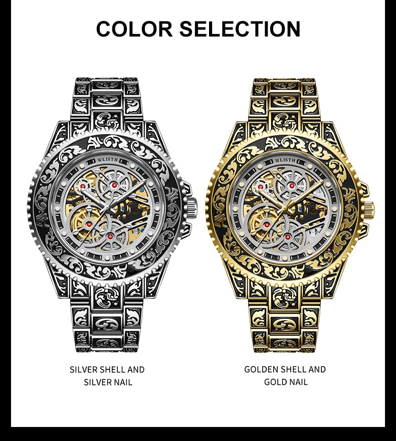 Automatic Mechanical Watch For Men Retro Luminous Stainless Steel Strap Reloj